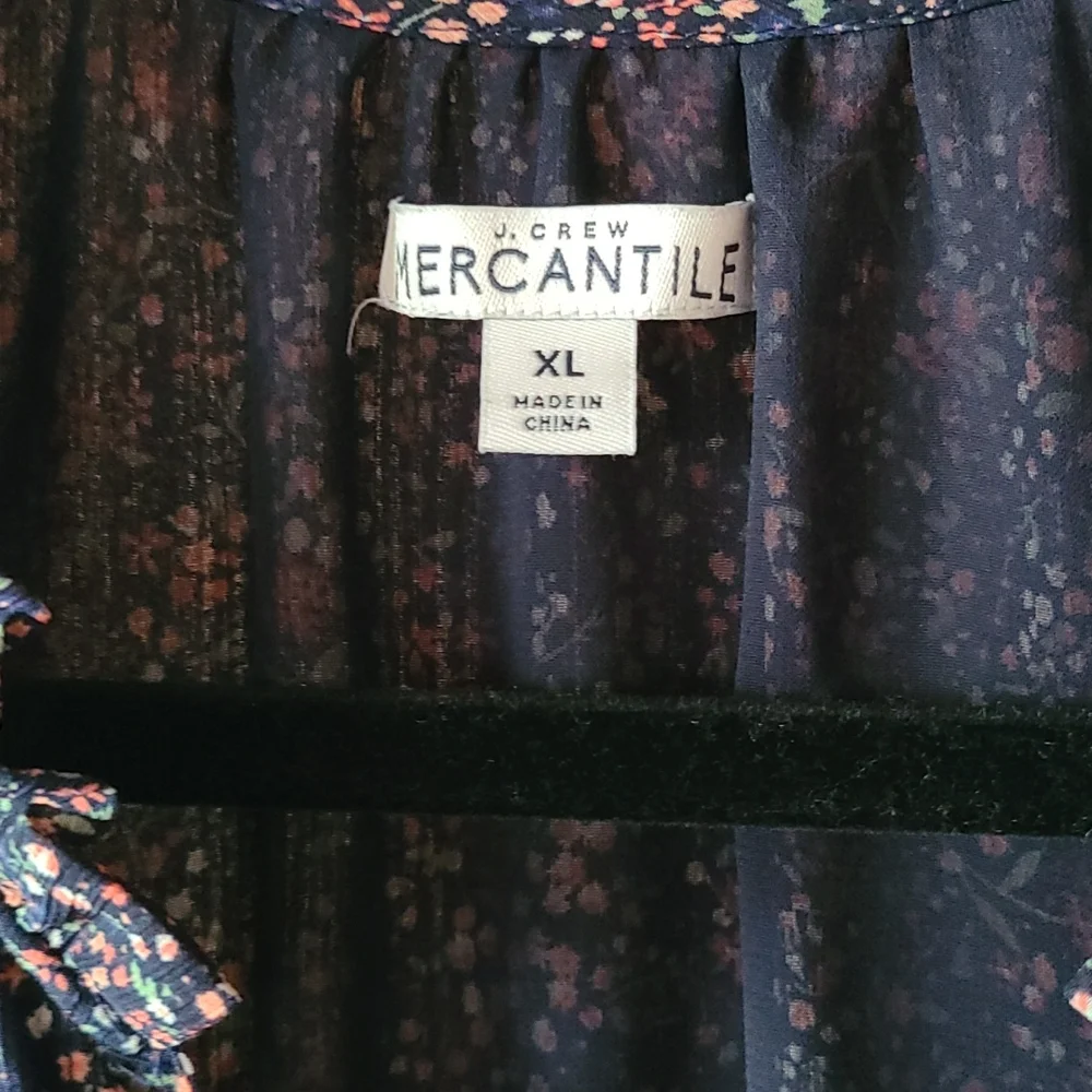 EUC J.Crew navy floral long sleeve dress flowy XL elastic waist spring - Picture 5 of 5